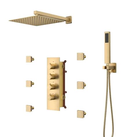 Casainc 6 Spray Pattern 12 In Wall Mounted Rainfall Shower Faucet And