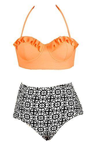 Cupshe Fashion Womens Orange Falbala Hem Halter Highwaisted Bikini Set