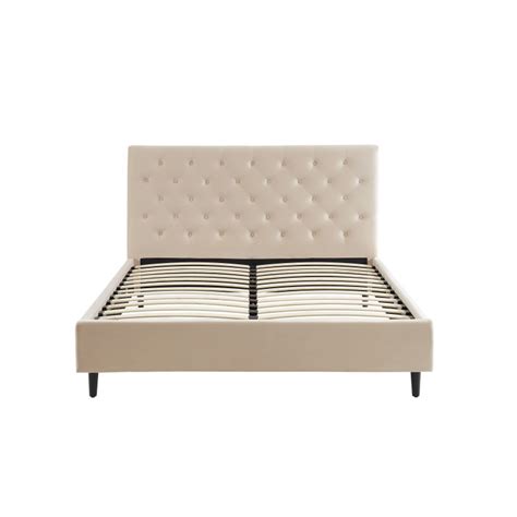 Lit coffre SEGURO velours beige crème 140x190 sommier inclus