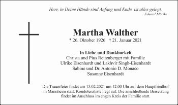 Traueranzeigen Von Martha Walther Trauerportal Ihrer Tageszeitung