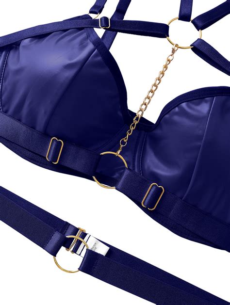 Snapklik Women Sexy Chain Strappy Underwire O Ring Push Up Garter Belt Chocker Lingerie