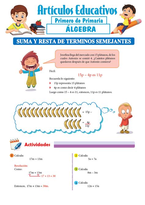 Suma Y Resta De Terminos Semejantes Para Primero De Primaria