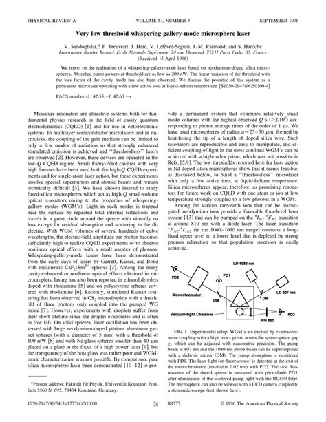 (PDF) Very Low Threshold Whispering-Gallery-Mode Microsphere Laser