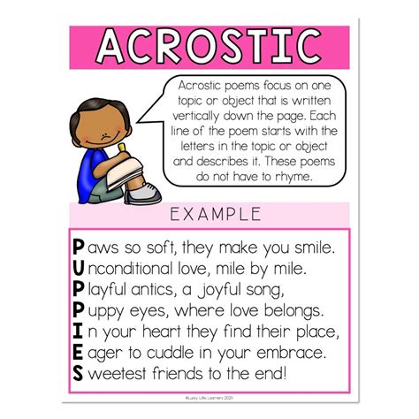 Poetry Poem Types Anchor Chart And Example Acrostic Lucky