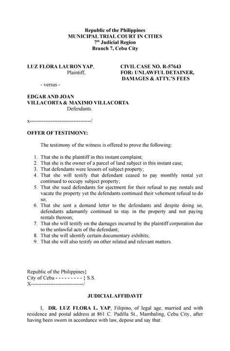 Toaz - sample form - Republic of the Philippines MUNICIPAL TRIAL COURT