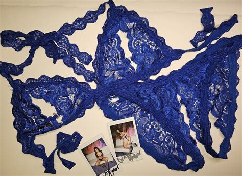 Clothing Britney Amber Royal Blue Crotchless Two Piece Lace Lingerie Set Sweeky