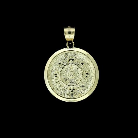 Real 10k Solid Yellow Gold Aztec Mayan Sun Calendar Pendant 10k Gold