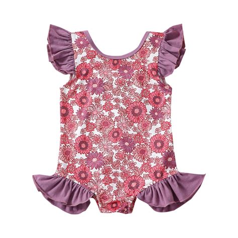 Baby Beachwear Summer Flying Sleeve Girls Flower Prints Ruffles Swimwear Swimsuit Bikini Fashion