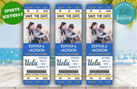 Ucla Bruins Save The Date Wedding Ticket Invitations Bobotemp