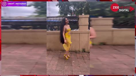 Urfi Javed Dance At Terrace Semi Nude In Yellow Bikini Braless Crosses All Limits Of Boldness