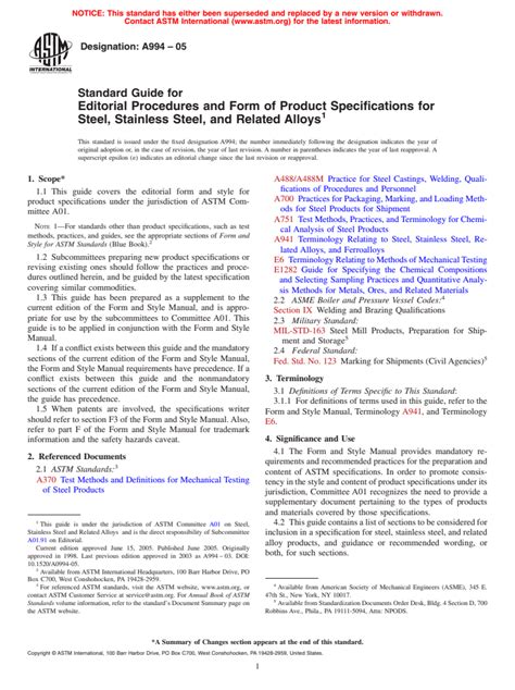 ASTM A994 05 Standard Guide For Editorial Procedures And Form Of