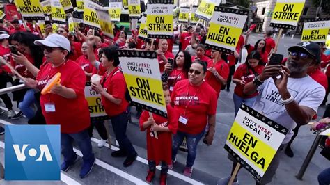 Los Angeles Hotel Workers Strike Over Wages Housing Voa News Youtube