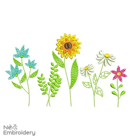 Wildflowers Embroidery Design Spring Embroidery Designs Instant