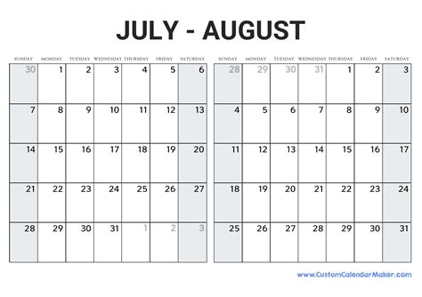 August 2024 To July 2024 Calendar Printable Pdf Ricki Chrissie