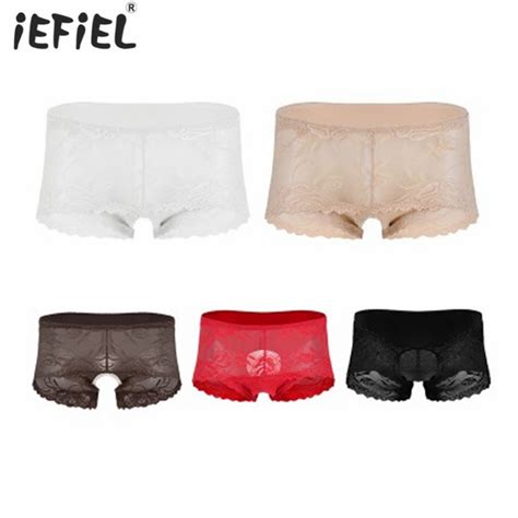 Mens High Waisted See Though Lace Bikini Briefs Sissy Triangle