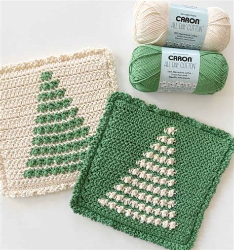 Crochet Crunch Stitch Winter Tree Stripe Hot Pad Or Pot Holder Daisy Farm Crafts