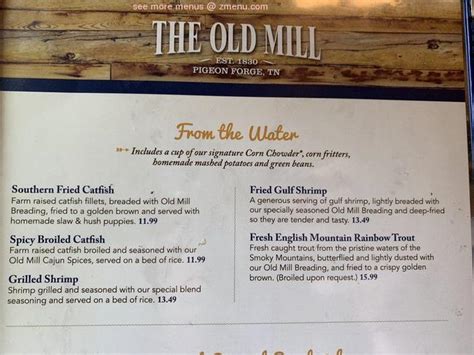 Online Menu Of Old Mill Restaurant Restaurant Pigeon Forge Tennessee