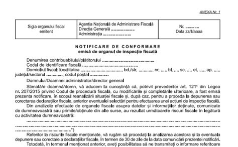 OPANAF nr 420 2023 noul formular Notificare de conformare emisă de