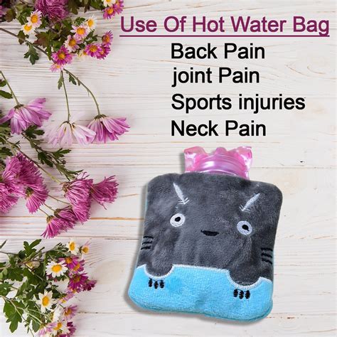 Grey Cat Print Small Hot Water Bag With Cover For Pain Relief