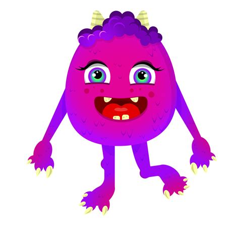 Cartoon Pink Girl Monster With Happy Expression Premium Vector