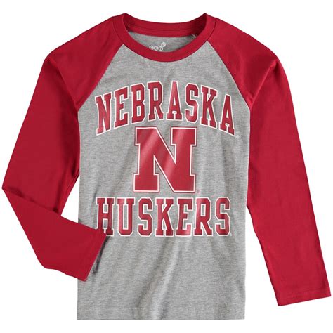 Nebraska Cornhuskers Youth Heathered Gray Constant Raglan Long Sleeve T