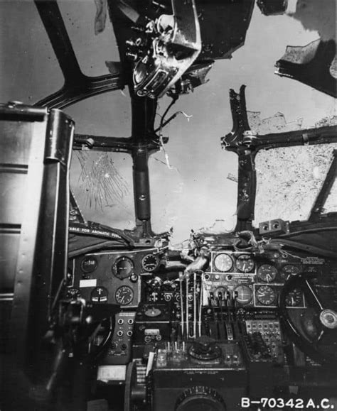 The cockpit of an American B-24 bomber from the 392nd Bomber Squadron ...