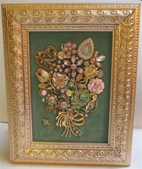 Jeweled Framed Jewelry Art Flower Bouquet Valentine Hearts Etsy