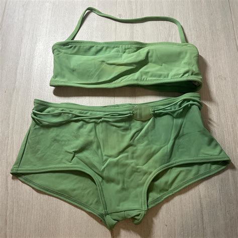 Super Flattering Light Vintage Green Bikini Set For Depop
