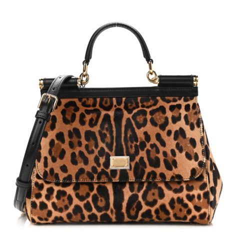 Dolce Gabbana Calf Hair Leopard Print Miss Sicily Satchel Naturale