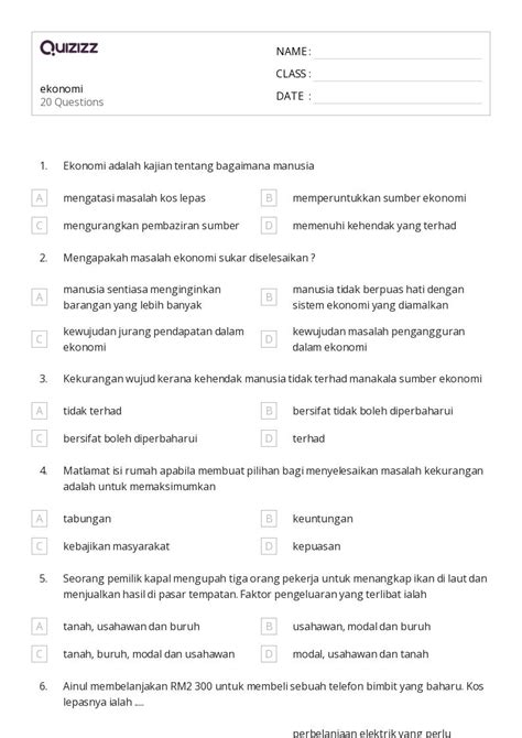 50 Lembar Kerja Ekonomi Untuk Kelas 1 Di Quizizz Gratis And Dapat Dicetak