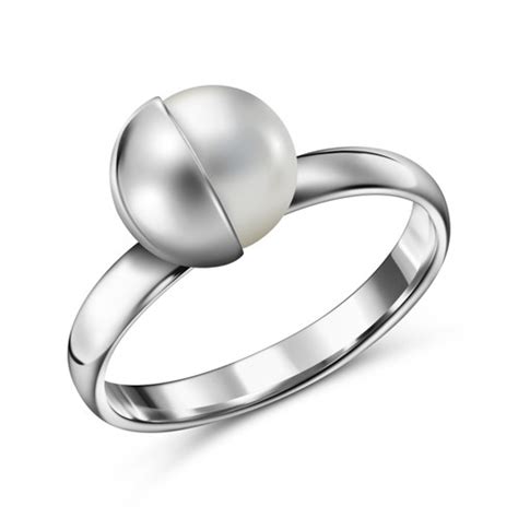Серебряное кольцо с жемчугом и родированием — купить в интернет ...