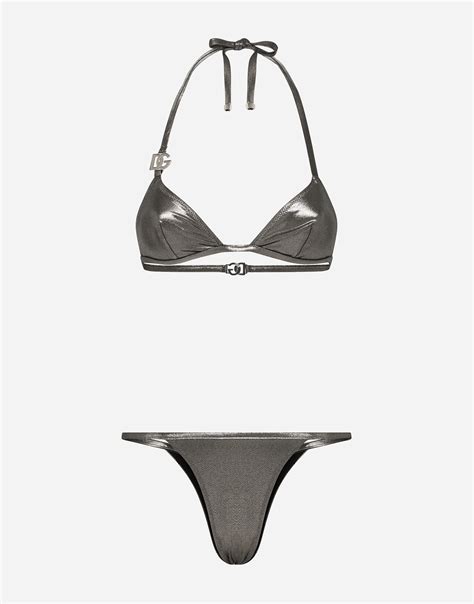 Kim Dolce Gabbana Foiled Triangle Bikini With The Metal Dg Logo In