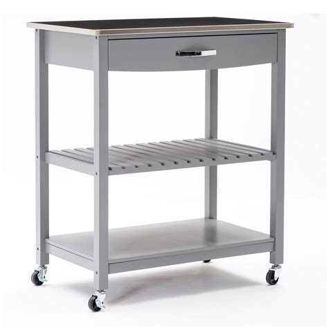 Boraam Holland Wood Kitchen Cart With Stainless Steel Top Gray Finish