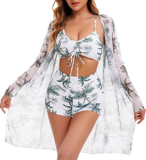 Amazon Yknktstc Womens Pieces Bikini Set Swimsuit Tropical Beach Cover Up Kimono Swimwear