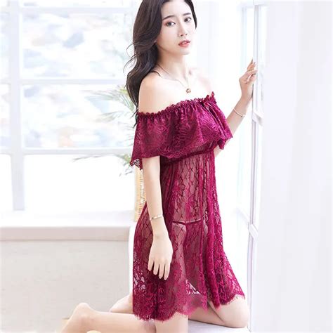 Nude Sexy Lace Lingerie For Women Falbala Chemise Baby Doll Lingerie Transparent Nightie Dress