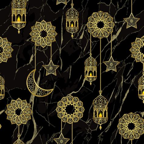 Premium Vector Arabic Golden Lantern And Gold Half Moon Stars