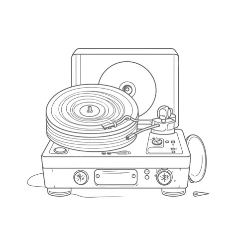 Drawing On Vinyl Record Player Isolated On White Background Vector