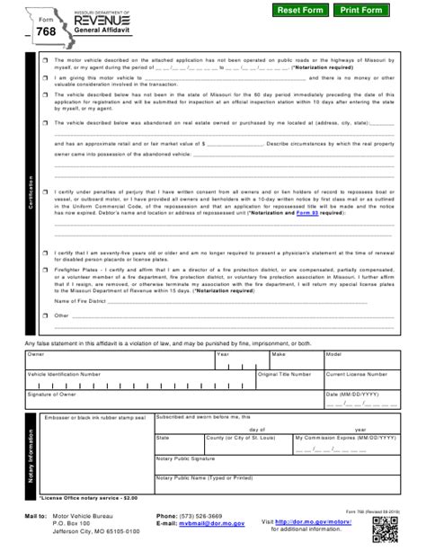 Missouri Form 768 General Affidavit