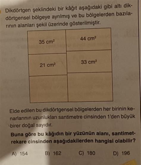 Dikdörtgen şeklindeki bir kâğıt aşağıdaki gibi altı dik dörtgensel