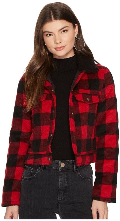 bb dakota cicily buffalo plaid jacket  sherpa collar womens coat