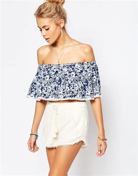 Lyst Surf Gypsy Off The Shoulder Beach Crop Top In Blue