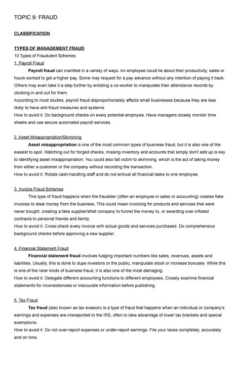 Topic Fraud Notes Lectures Topic Fraud Classification Types