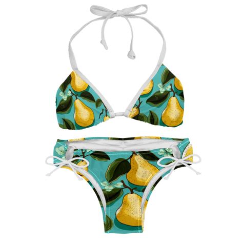 Pear One Piece Swimsuit Bikini Set Detachable Sponge Adjustable Strap Two Pack Beach