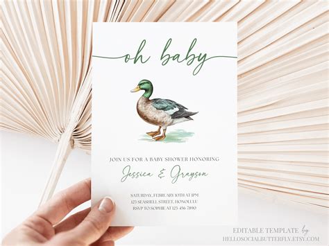 Mallard Duck Baby Shower Invitation Green Duck Baby Shower Invite Duck