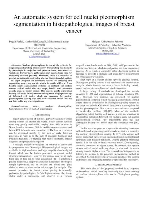 Pdf An Automatic System For Cell Nuclei Pleomorphism · Diagnosing