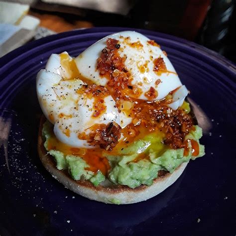 Avocado And A Boiled Egg On Half An English Muffin W Chili Crisp Tonightsdinner