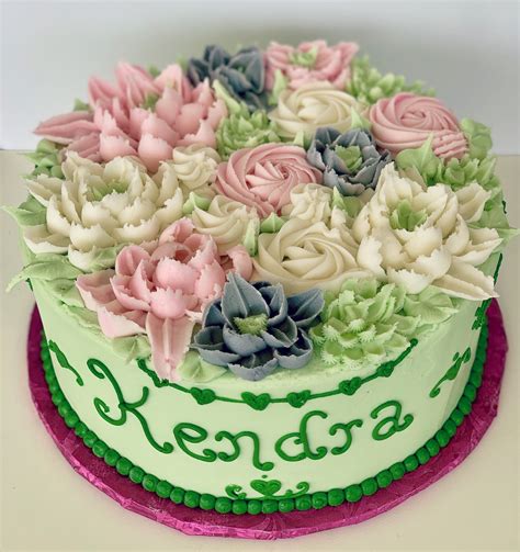 Green And Pink Flowers Birthday Cake Birthday Cake With Flowers Cake Birthday Cake