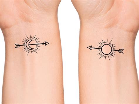 Matching Arrow Sun And Moon Temporary Tattoo Etsy