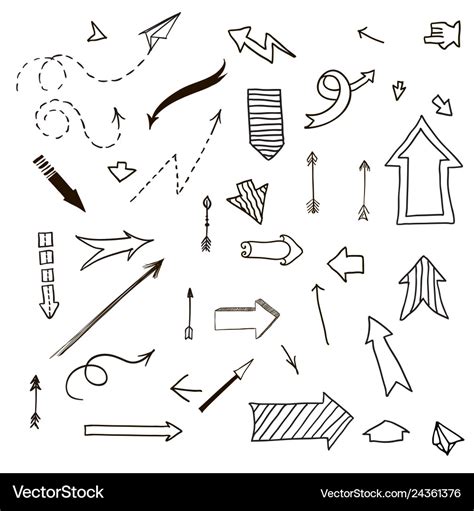 Different Arrows Hand Drawn Set Royalty Free Vector Image