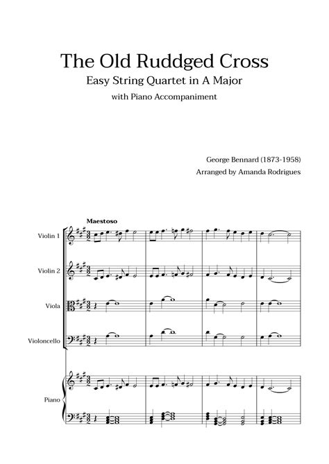 The Old Rugged Cross In A Major Easy String Quartet With Piano